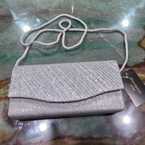 D'margeaux Silver Glitter Clutch Shoulder Bag Purse